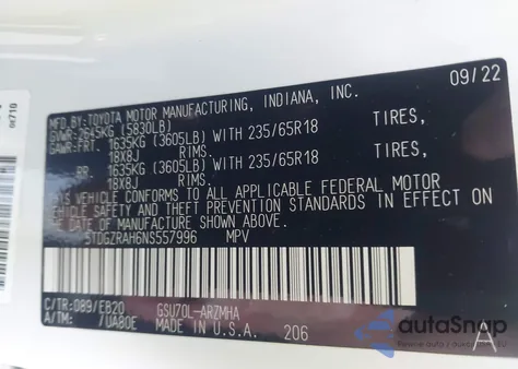 2022 Toyota Highlander Xle from USA, damaged, VIN 5TDGZRAH6NS557996